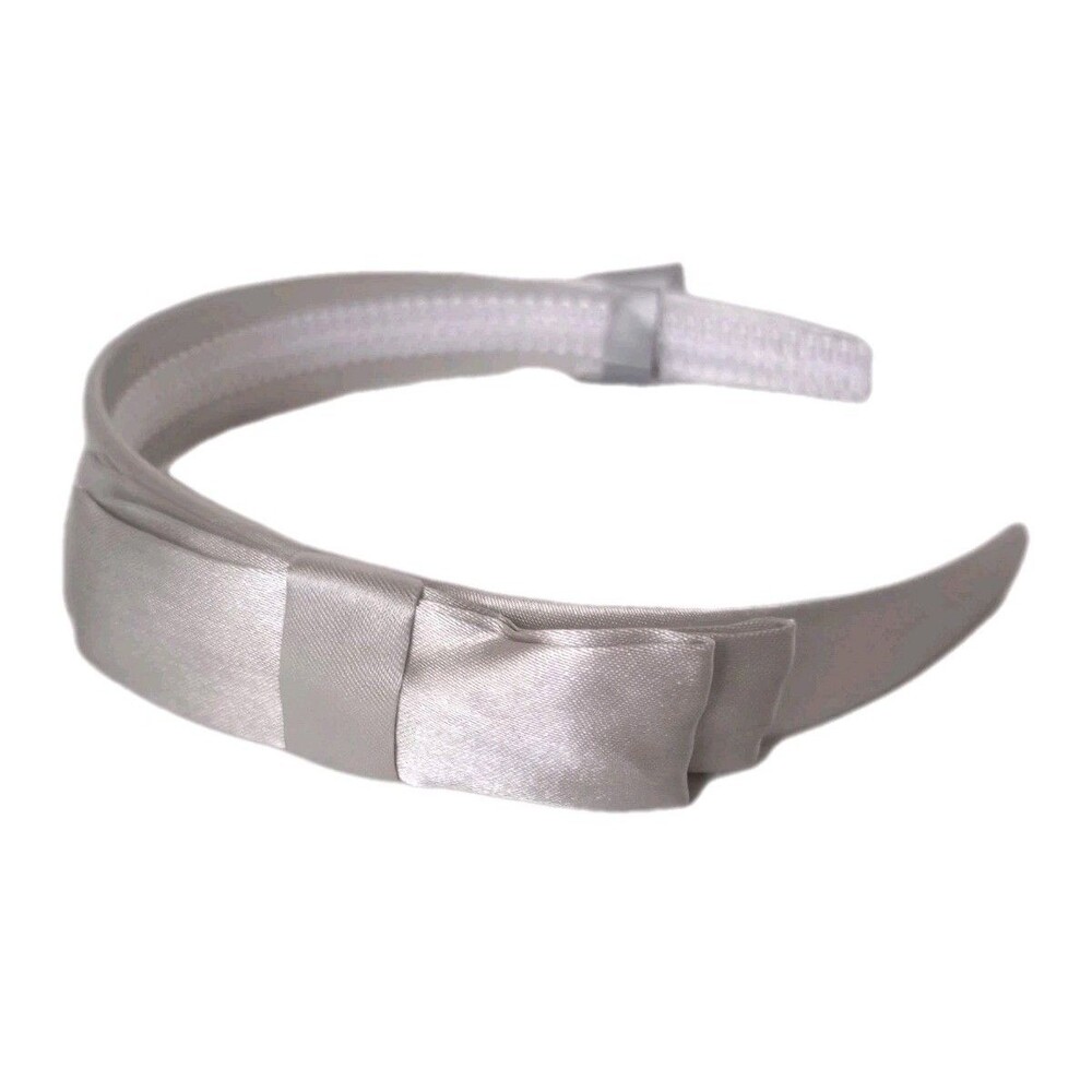 NWT Silver Satin Bow Fabric Hard Headband One Size